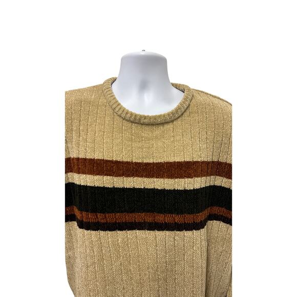 ☕ Consensus Sportswear Chenille Stripe Sweater XL – Tan Brown Retro Y2K Knit - Picture 2 of 4